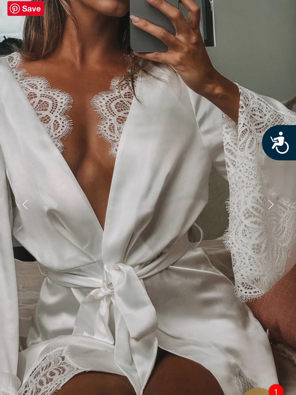 Grace Loves Lace Como White Satin Lace-Trim Robe XS/Small NEW